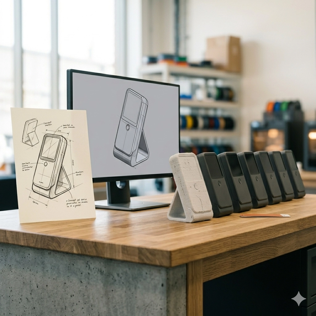 Idea to production — concept developed into a finished product